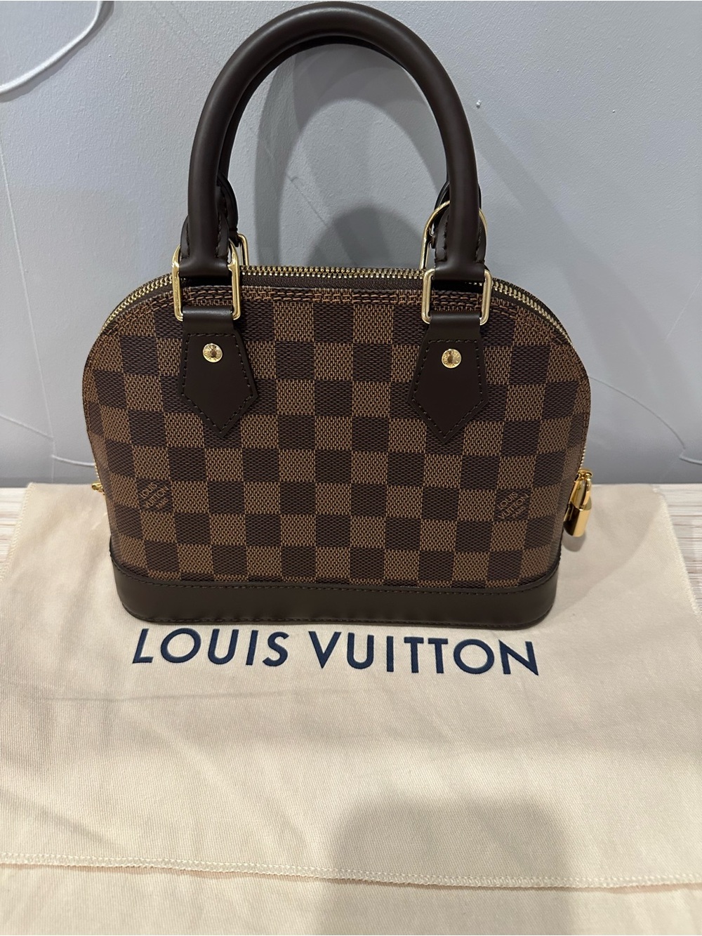 AUTHENTIC Louis Vuitton Damier Ebene Alma BB Satchel in Brown and Dark Brown - Picture 8 of 16